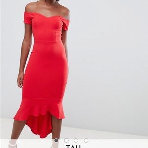 ASOS Midi Red Off The Shoulder Dress
